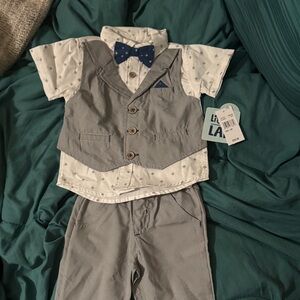 Kids Gray and White Matching Set with Bow Tie